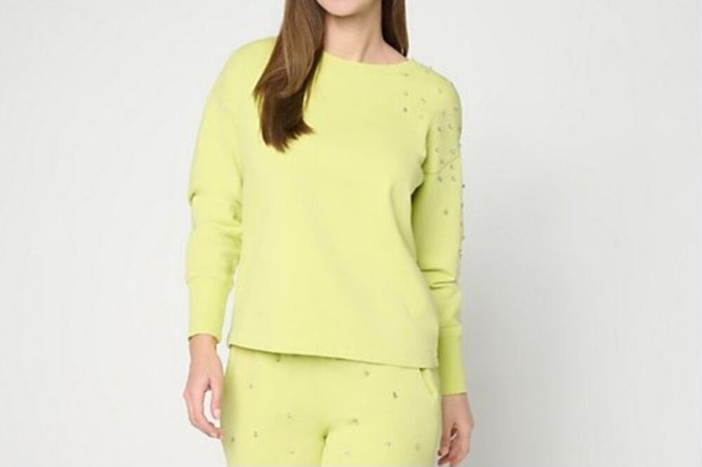 Mally Roncal Size 1X Pear Green French Terry Jeweled Sweatshirt A716977 NWD
